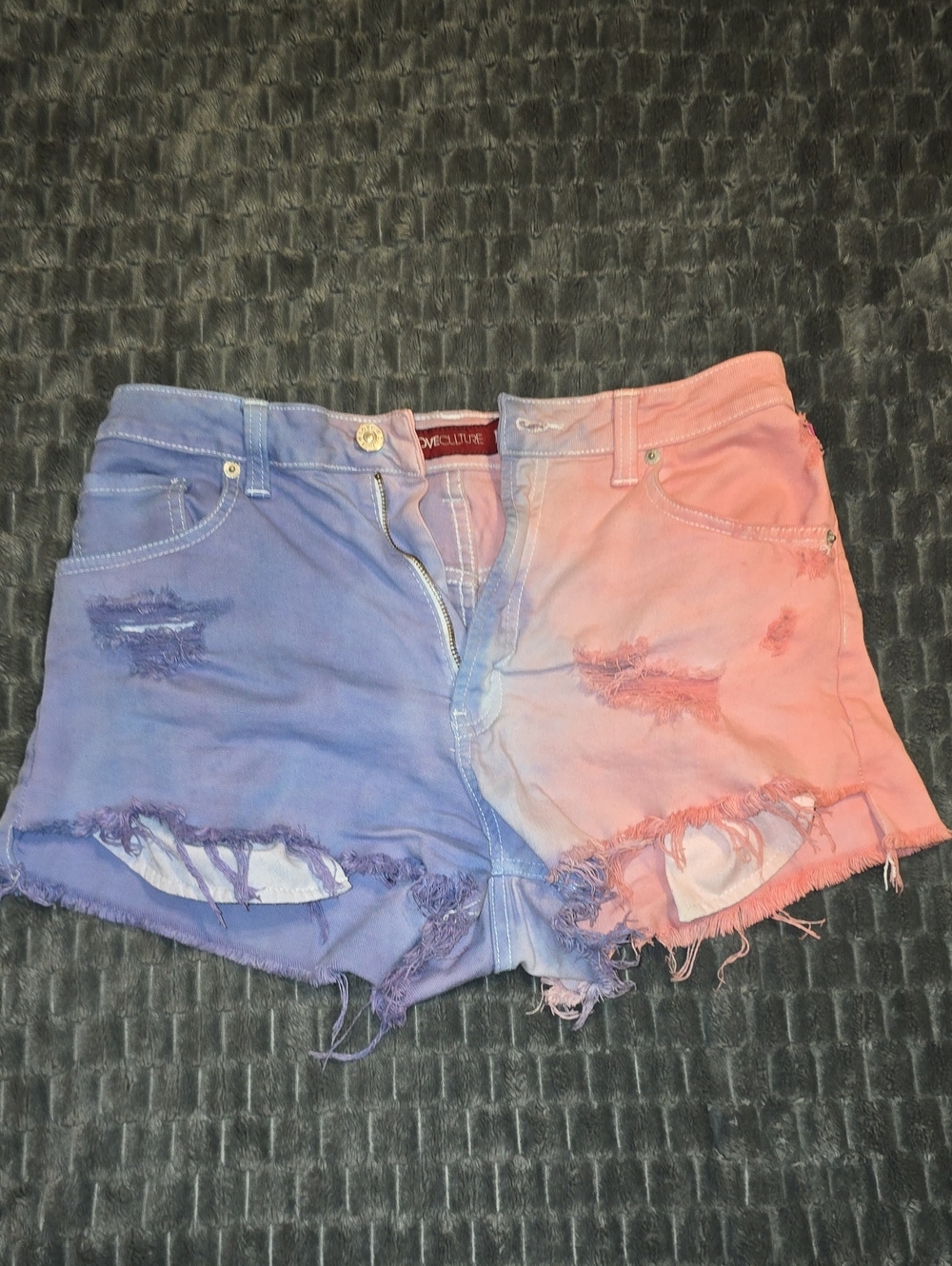 Love Culture Two-Tone Pink & Purple Distressed Jean Shorts LOT-D